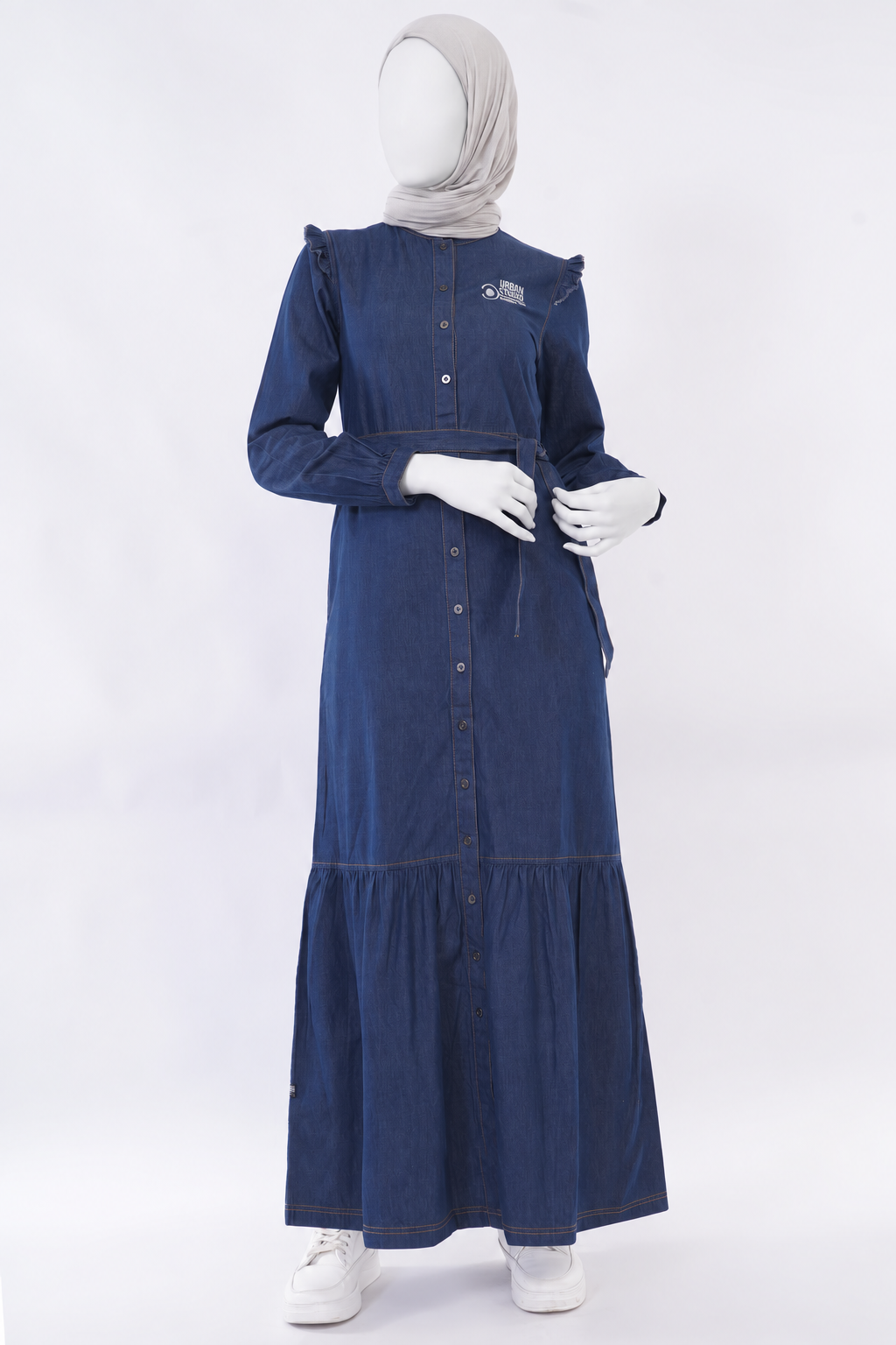 Ice Blue RuffleFlow Fine Denim Maxi Jilbab