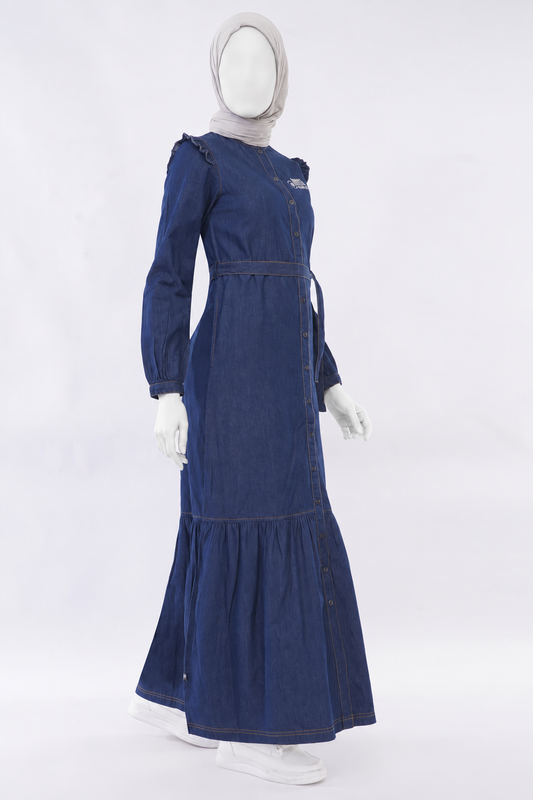 Ice Blue RuffleFlow Fine Denim Maxi Jilbab