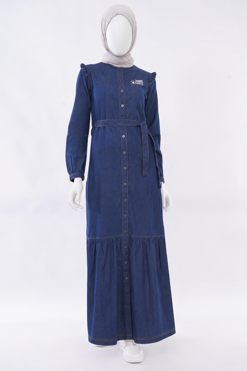 Ice Blue RuffleFlow Fine Denim Maxi Jilbab
