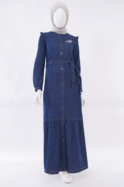 Ice Blue RuffleFlow Fine Denim Maxi Jilbab
