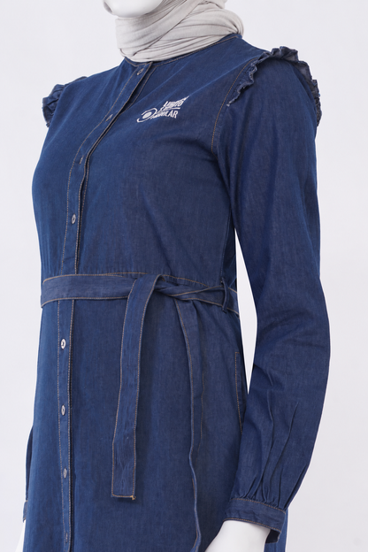 Ice Blue RuffleFlow Fine Denim Maxi Jilbab