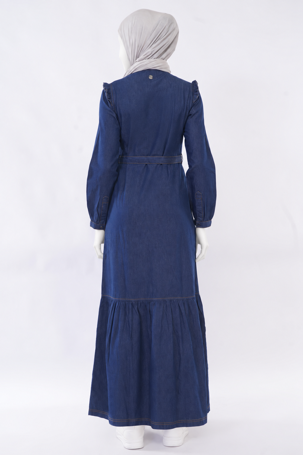 Ice Blue RuffleFlow Fine Denim Maxi Jilbab