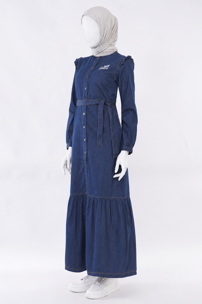Ice Blue RuffleFlow Fine Denim Maxi Jilbab