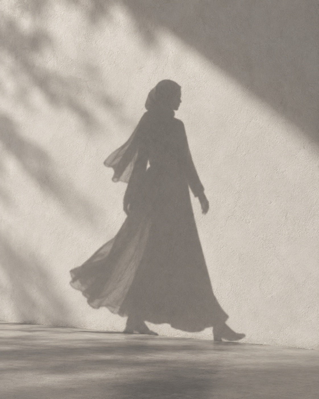 Shadow of a flowing modest silhouette in motion